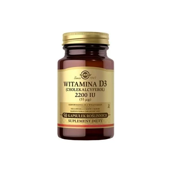 Solgar Witamina D3 (Cholekalcyferol) 2200 IU (55mcg), 50 kapsułek