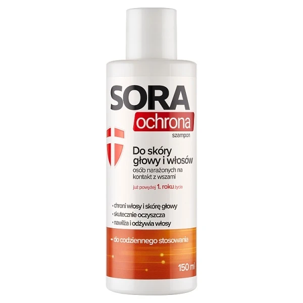 Sora Ochrona, szampon-żel do skóry głowy i włosów osób narażonych na kontakt z wszami, 150ml