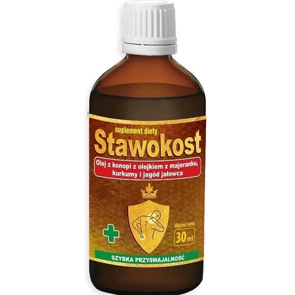 Stawokost, olej z konopi z olejkiem z majeranku, kurkumy i jagód jałowca, krople, 30ml