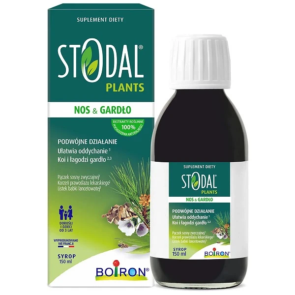 Boiron, Stodal Plants, Nos i Gardło, syrop, dla dorosłych i dzieci od 3 lat, 150ml