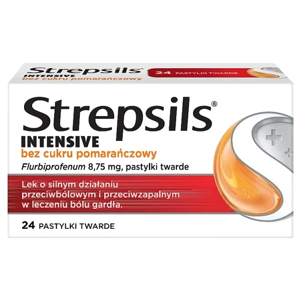 Strepsils Intensive 8,75mg, bez cukru, smak pomarańczwy, 24 pastylki do ssania