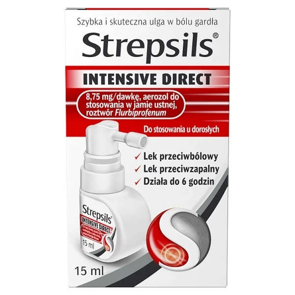 Strepsils Intensive Direct 8,75mg/dawkę, aerozol do stosowania w jamie ustnej, 15ml