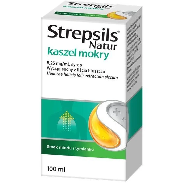 Strepsils Natur kaszel mokry 8,25 mg/ml, syrop, smak miodu i tymianku, po 2 roku życia, 100ml