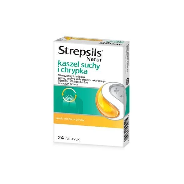Strepsils Natur kaszel suchy i chrypka 10mg, smak miodu i cytryny, po 6 roku życia, 24 pastylki do ssania