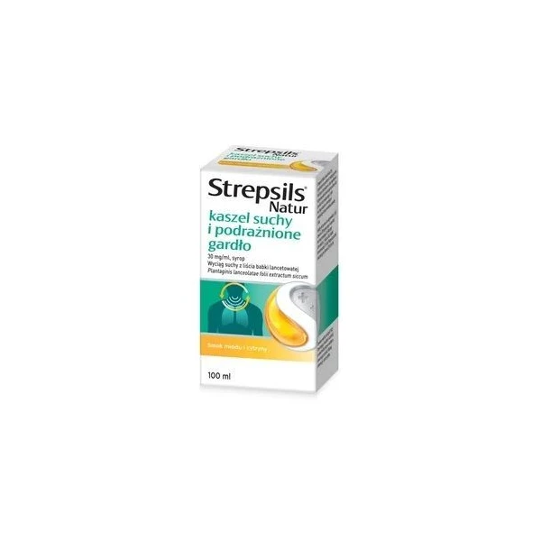 Strepsils Natur kaszel suchy i podrażnione gardło 30mg/ml, syrop, smak miodu i cytryny, po 3 roku życia, 100ml
