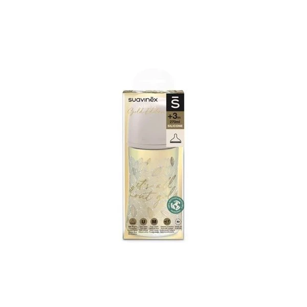 Suavinex, Gold Edition, butelka antykolkowa, średni przepływ, po 3 miesiącu, szara, 270ml
