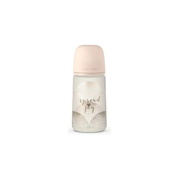 Suavinex, Spread Joy, butelka antykolkowa, średni przepływ, po 3 miesiącu, beżowe serce, 270ml