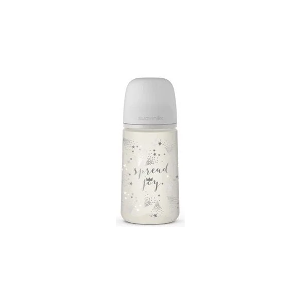 Suavinex, Spread Joy, butelka antykolkowa, średni przepływ, po 3 miesiącu, szara korona, 270ml