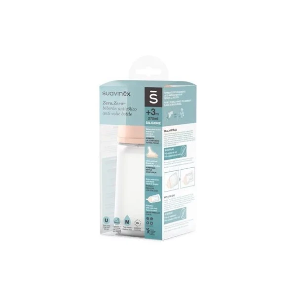 Suavinex, Zero Zero, butelka antykolkowa, średni przepływ, po 3 miesiącu, 270ml