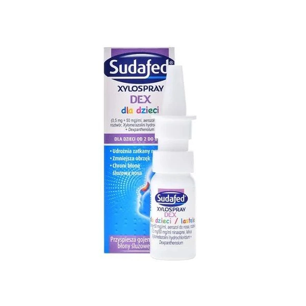 Sudafed Xylospray DEX dla dzieci (0,5mg+50mg)/ml, aerozol do nosa dla dzieci w wieku 2-6 lat, 10ml