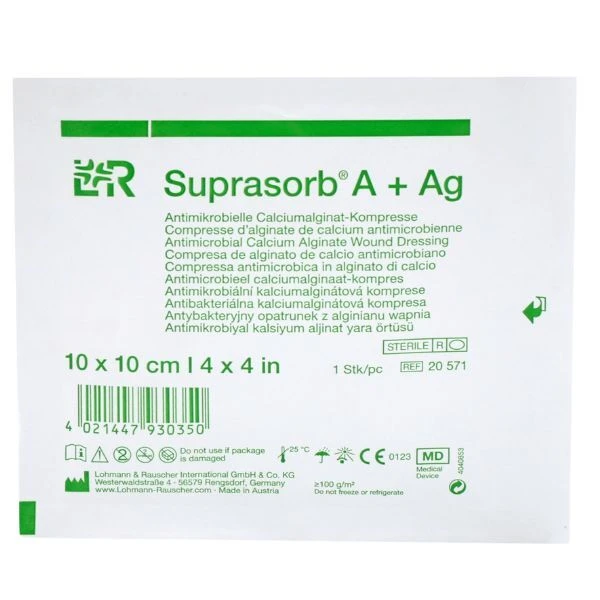 Suprasorb A+Ag, antybakteryjny opatrunek z włókien alginianu wapnia, jałowy, 10cmx10cm, 1 opatrunek