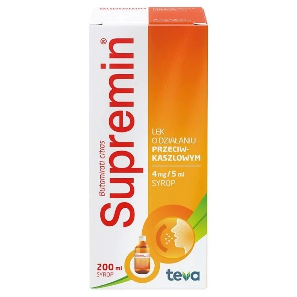 Supremin 4mg/5ml, syrop przeciwkaszlowy, dla dorosłych i dzieci po 2 roku życia, 200ml