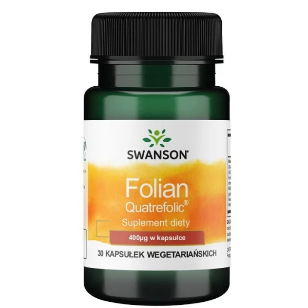 Swanson, Folian Quatrefolic, kwas foliowy 400mcg, 30 kapsułek