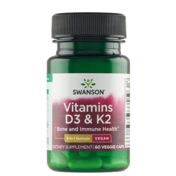 Swanson, Vitamins D3 & K2, witamina D 2000 IU + witamina K 75 µg, 60 kapsułek
