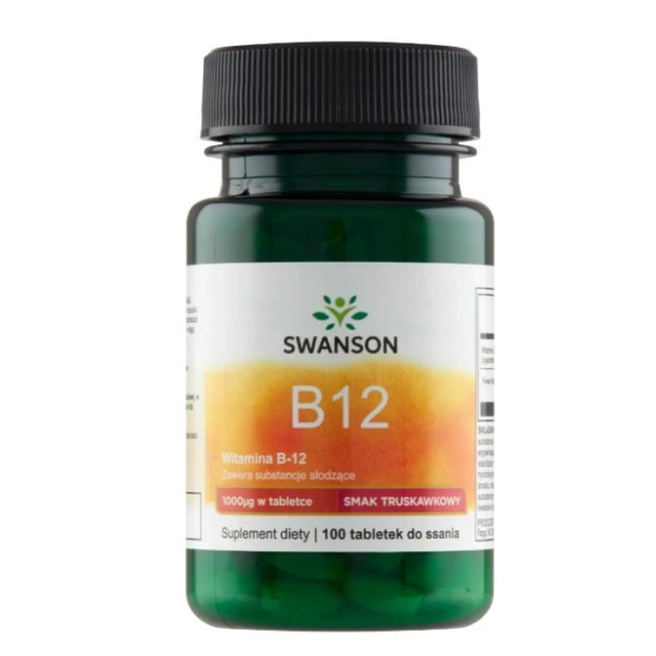 Swanson, Witamina B-12, smak truskawkowy, 100 tabletek do ssania
