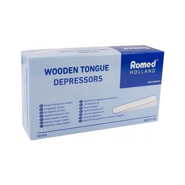 Szpatułki laryngologiczne, Romed, drewniane, niejałowe, 100 sztuk