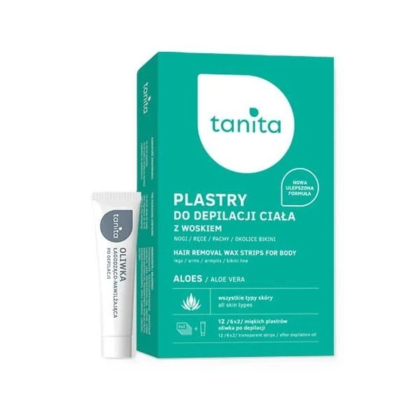 Tanita, plastry z woskiem do depilacji ciała, aloes, 12 sztuk