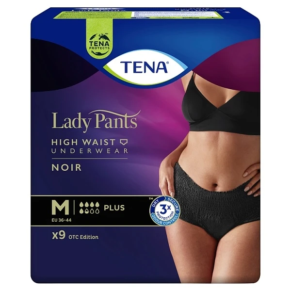 Majtki chłonne Tena Lady Pants Plus Noir, rozmiar M, chłonność 5,5/8, 9 sztuk