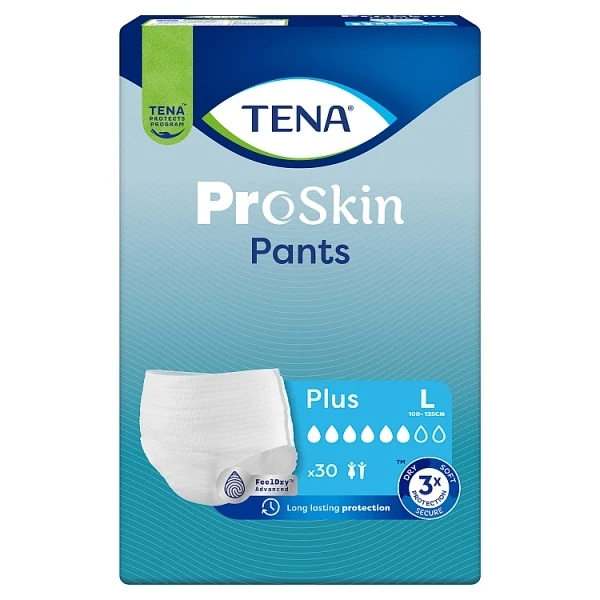 Pieluchomajtki Tena Pants ProSkin Plus, rozmiar L, chłonność 6/8, nowa wersja, 30 sztuk
