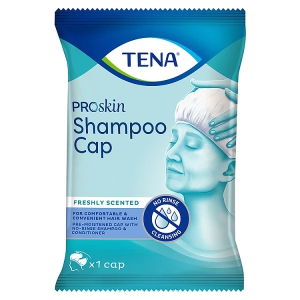Tena ProSkin Shampoo Cap, czepek do mycia włosów z delikatnym szamponem i odżywką, 1 sztuka