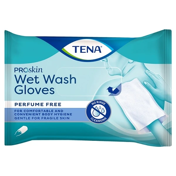 Tena ProSkin Wet Wash Gloves, nawilżane myjki do ciała, 8 sztuk