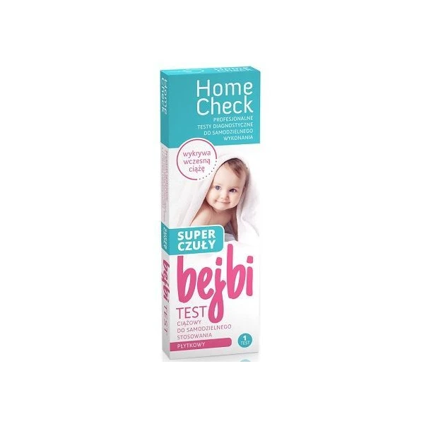 Test diagnostyczny Home Check, Bejbi, Super Czuły, test ciążowy, płytkowy, 1 sztuka