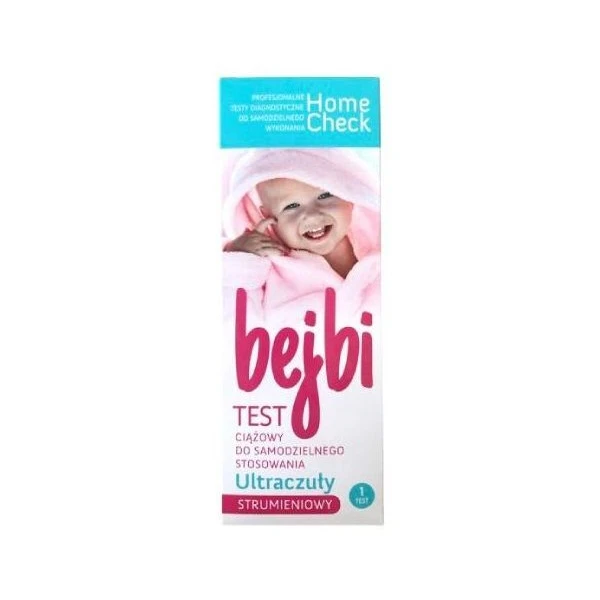 Test diagnostyczny Home Check, Bejbi, Ultra czuły, test ciążowy, strumieniowy, 1 sztuka