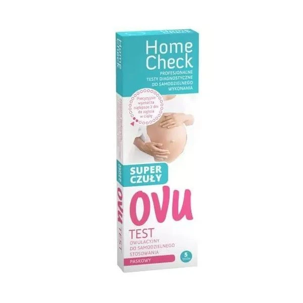 Test diagnostyczny Home Check, test owulacyjny OVU, super czuły, paskowy, 5 sztuk