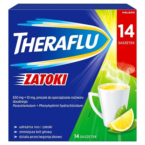 Theraflu Zatoki (650mg+10mg), proszek, 14 saszetek