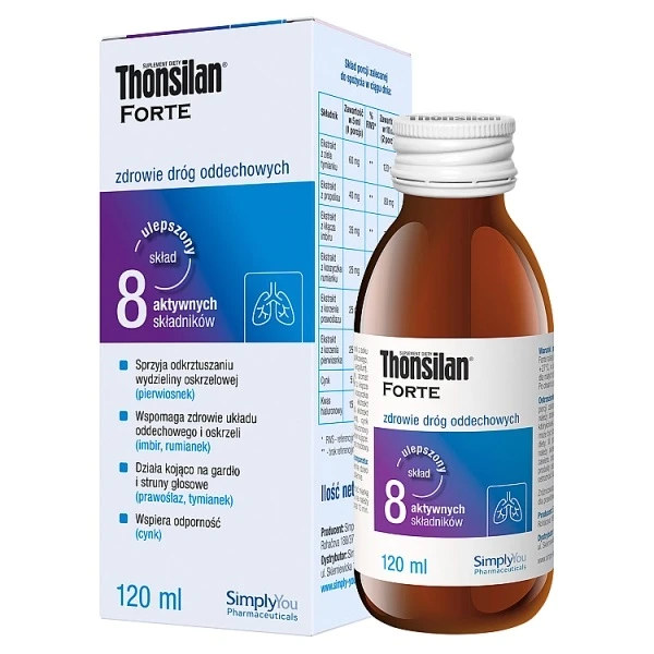 Thonsilan Forte, syrop, smak malinowy, dla dorosłych i dzieci po 3 roku życia, 120ml