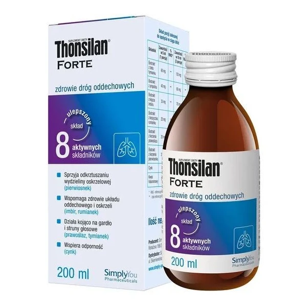 Thonsilan Forte, syrop, smak malinowy, dla dorosłych i dzieci po 3 roku życia, 200ml