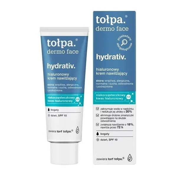 Tołpa Dermo Face Hydrativ, hialuronowy krem nawilżający, bogaty, SPF 10, 40ml