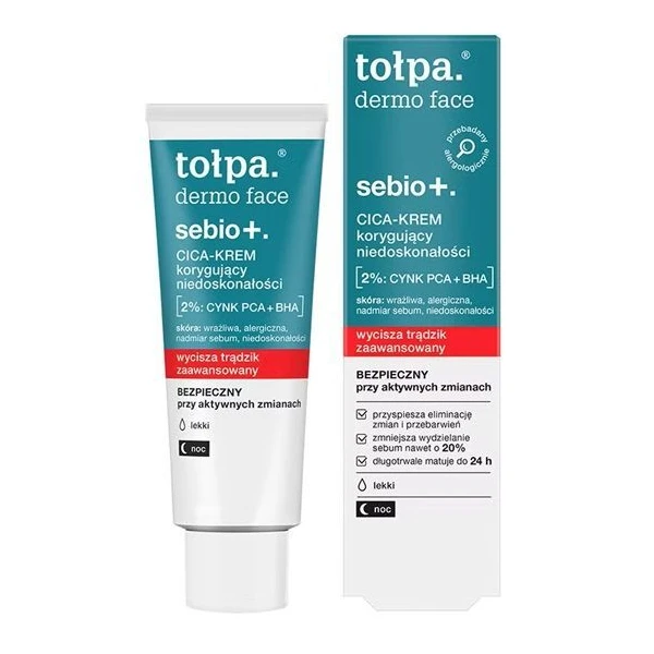 Tołpa Dermo Face Sebio+, Cica-krem korygujący niedoskonałości, na noc, 40ml