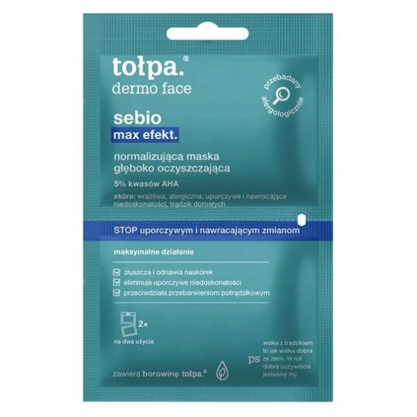 Tołpa Dermo Face Sebio Max Efekt, normalizująca maska głęboko oczyszczająca, 2x6ml