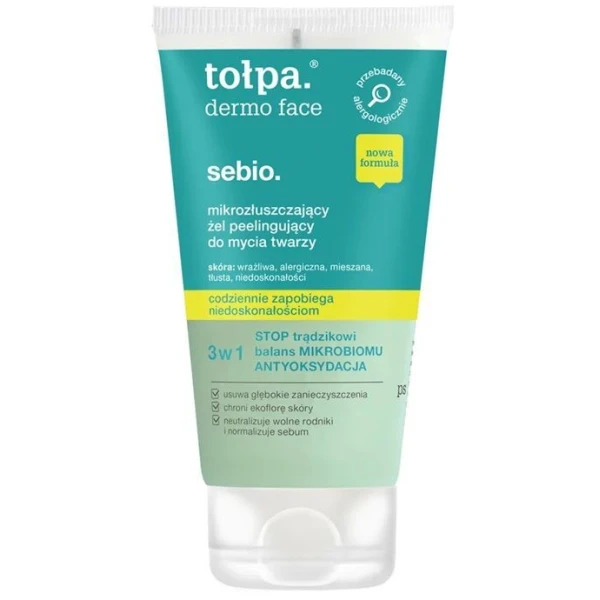 Tołpa Dermo Face Sebio, mikrozłuszczający żel peelingujący do mycia twarzy, 150ml