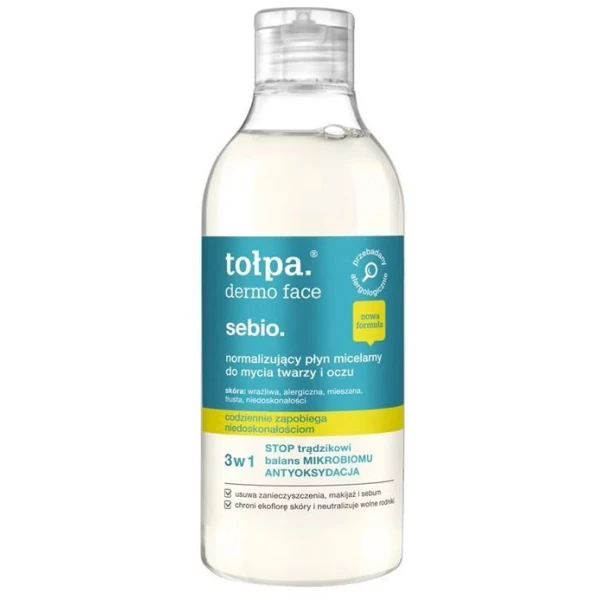 Tołpa Dermo Face Sebio, normalizujący płyn micelarny do mycia twarzy i oczu, 400ml