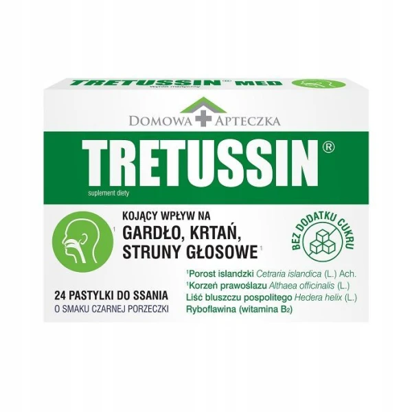 Tretussin, smak czarnej porzeczki, 24 pastylki do ssania
