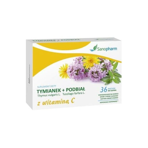 Tymianek + podbiał z witaminą C, 36 pastylek do ssania