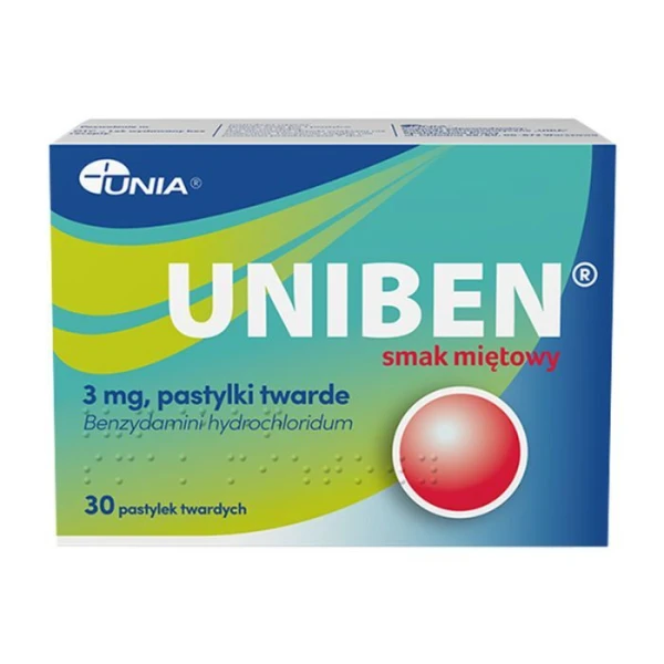 Uniben 3mg, smak miętowy, 30 pastylek do ssania