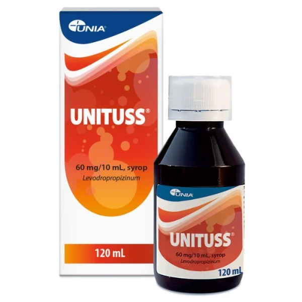 Unituss 60mg/10ml, syrop, smak truskawkowy, dla dzieci powyżej 2 roku życia, 120ml