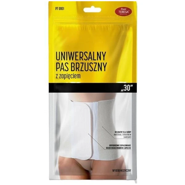 Uniwersalny pas brzuszny "30", z zapięciem, Pani Teresa, rozmiar M, kolor biały, 1 sztuka