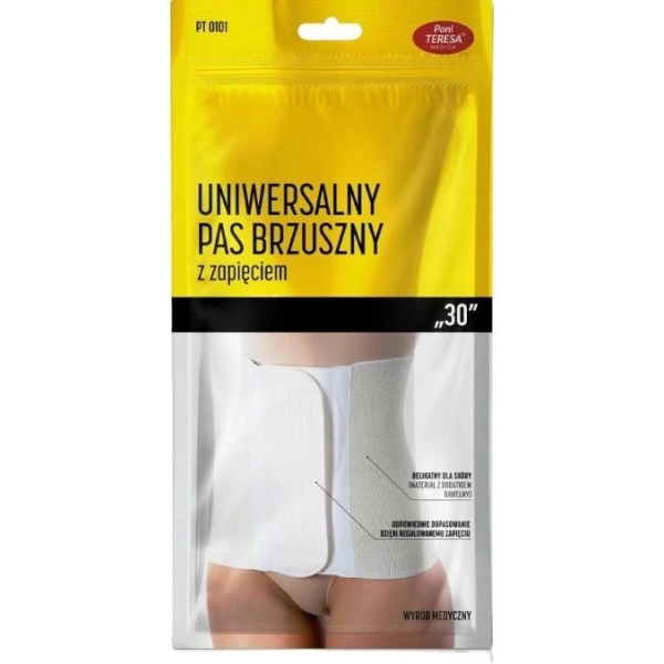 Uniwersalny pas brzuszny "30", z zapięciem, Pani Teresa, rozmiar XXL, kolor biały, 1 sztuka