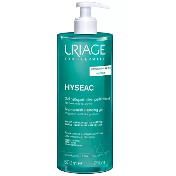 Uriage Hyseac, żel oczyszczający do twarzy i ciała, skóra tłusta z niedoskonałościami, 500ml