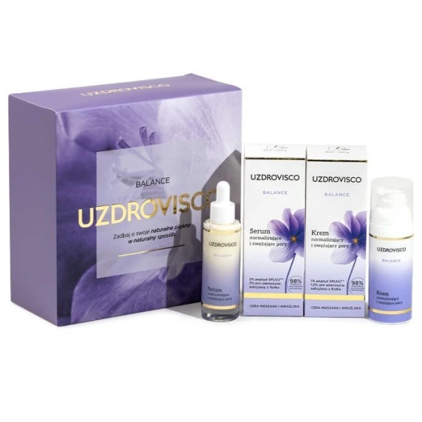 Uzdrovisco Balance, krem normalizujący i zwężający pory, 50ml + serum normalizujące i zwężające pory, 30ml