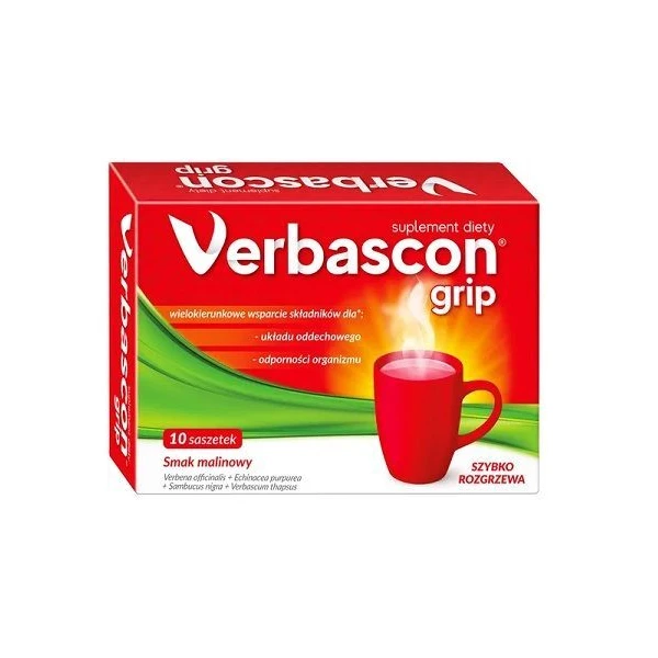 Verbascon Grip, proszek, smak malinowy, 10 saszetek