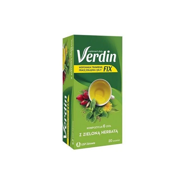 Verdin fix, mieszanka ziołowa, z zieloną herbatą, 20 saszetek