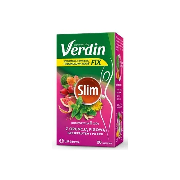 Verdin fix Slim, mieszanka ziołowa z opuncją figową, grejpfrutem i Pu-erh, 20 saszetek