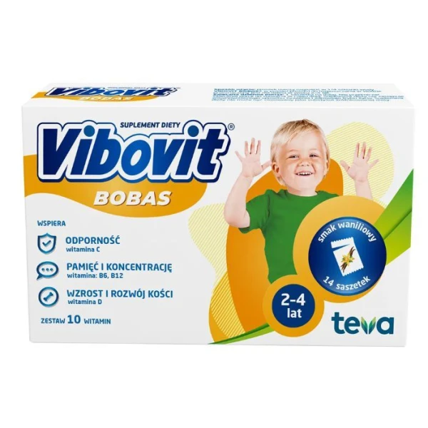 Vibovit Bobas, proszek, smak waniliowy, dla dzieci w wieku 2-4 lata, 14 saszetek