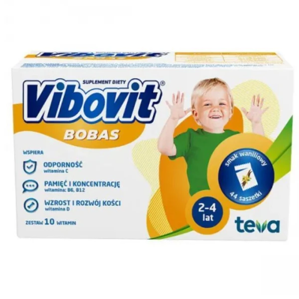 Vibovit Bobas, proszek, smak waniliowy, dla dzieci w wieku 2-4 lata, 44 saszetki