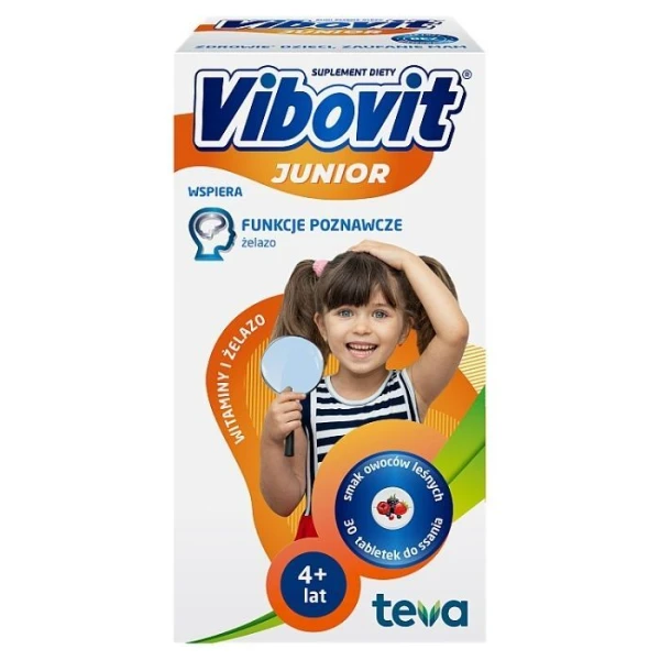 Vibovit Junior Witaminy+Żelazo, smak owoców leśnych, po 4 roku życia, 30 tabletek do ssania